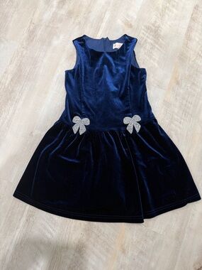 Biscotti Navy Velvet Dress with Silver Bow Accents